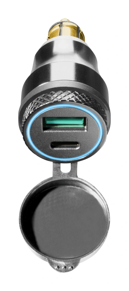 DIN adaptér Interphone s 1 x USB a 1 x USB-C výstupem pro motocykly, černý