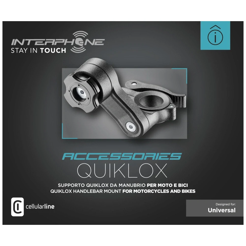 Rychloupínací držák Interphone Quiklox s úchytem na řídítka, černý